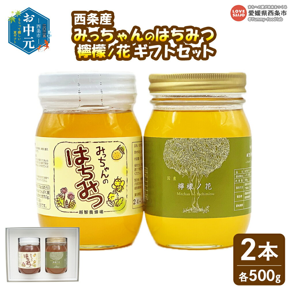 【ふるさと納税】【お中元】＜みっちゃんのはちみつ・檸檬ノ花 500g入り×2本（各種1本）ギフトセット＞ ハチミツ 蜂蜜 ハニー セット 小分け ミカン みかん 蜜柑 レモン 檸檬 百花 国内産 産地直送 越智養蜂場 愛媛県 西条市【常温】『通常：翌月末までに順次出荷予定』
