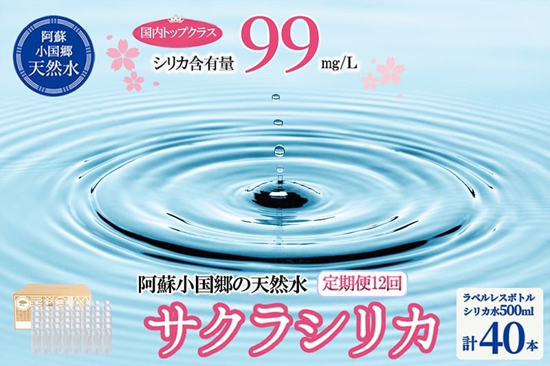 
                  【桜屋】12回 定期便 シリカ天然水「サクラシリカ」500ml 40本 計480本 定期便 シリカ含有量99mg/L シリカ水 ラベルレス 水 ミネラルウォーター 飲料水 飲料 ペットボトル ナチュラルウォーター サルフェート 炭酸水素イオン ミネラル 国産 阿蘇 小国郷
                