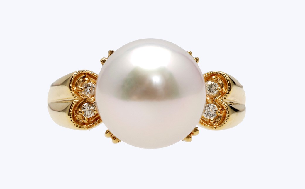 あこや真珠 (10mm珠) ダイヤ入り デザインリング K18 パール アクセサリー ／ ジュエリー 指輪 あこや 宝石 ダイヤ