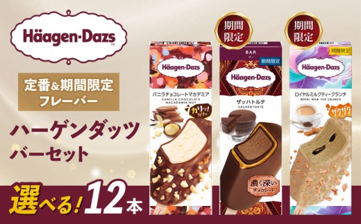 【セット内容が選べる】 定番 ＆ 期間限定フレーバー ハーゲンダッツ バー セット 12本入 Eセット〈バニラチョコレートマカデミア(6本)、ロイヤルミルクティークランチ(6本)〉 | ギフト スイーツ アイス 詰め合わせ 洋菓子 プレゼント お中元 お歳暮 お祝い 内祝い 誕生日 冷凍 愛媛県 松前町 送料無料