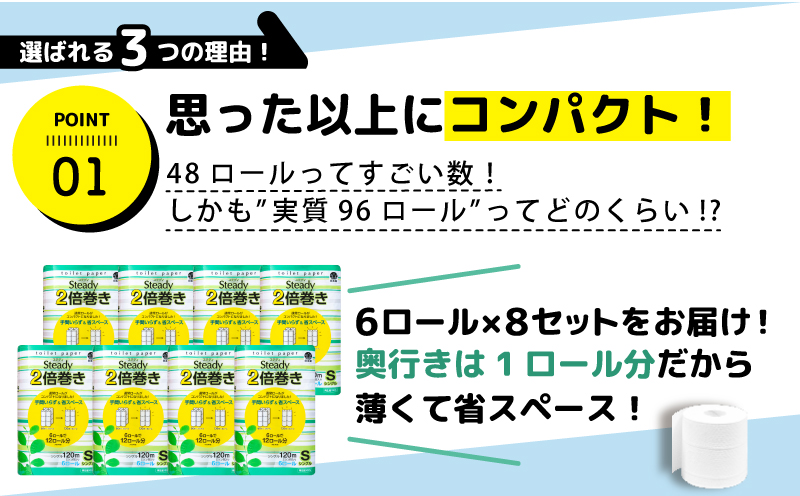 【2026年6月発送】 トイレットペーパー シングル 2倍巻き 6ロール×8パック 計48ロール 96ロール相当 無香料 備蓄 防災 沼津 鶴見製紙 再生紙