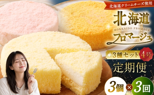 【3回定期便】 北海道フロマージュ 3種セット （プレーン ・ アップル ・ メロン） 約1.05kg （約350g×3個） （計約3.15kg） 3種類 林檎 りんご リンゴ フロマージュ クリームチーズ ケーキ 洋菓子 菓子 お菓子 セット 定期便 北海道 小樽市 冷凍