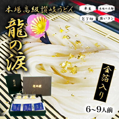 【ふるさと納税】金箔入りうどん　龍の涙　6～9人前　 麺類 讃岐うどん 厳選小麦粉 保存料不使用 素材勝負 讃岐伝統 手打 金沢県産金箔 来客 おもてなし ランチ お昼 夕飯 晩御飯 さっぱり 半生うどん 半生