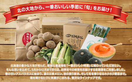 【先行予約】とれたて定期便～北海道旭川市から旬の定期便～全6回 | アスパラ メロン とうもろこし お米 かぼちゃ じゃがいも_05690
