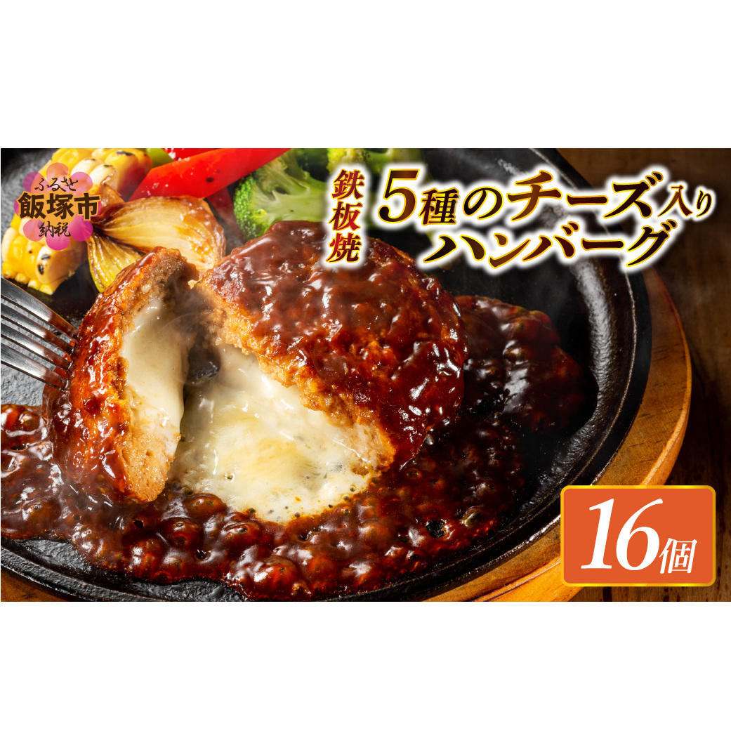 5種のチーズ入り鉄板焼ハンバーグ(デミグラスソース)16個【A8-103】