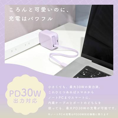ふるさと納税 海老名市 AC充電器 巻取り式 USB-Cケーブル一体型 ペールアイリス(MOT-ACPD30C2-PU) |  | 02