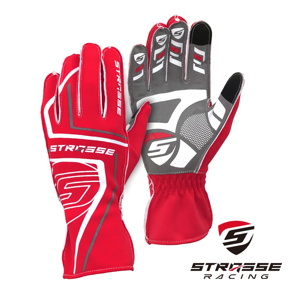 
                  STRASSE レーシンググローブ アウトステッチ レッド ／ コスティック シリコン 滑り止め加工 衝撃吸収パッド タッチパネル対応 伸縮性 通気性 奈良県 御所市
                