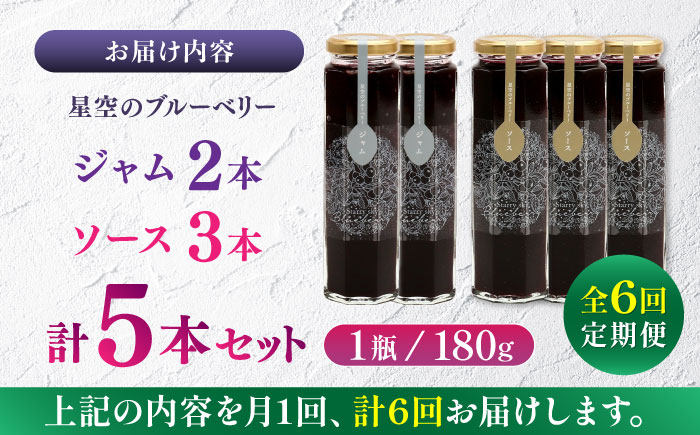 【全6回定期便】星空のブルーベリー　5本詰合せセット（ソース3本＆ジャム2本）【清和の恵み工房】 [YAA014]
