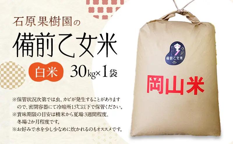 米 令和8年産 石原果樹園の備前乙女米 白米 30kg×1袋 ※11月上旬～順次発送予定 お米 精米 白米 ライス  乳酸菌栽培 岡山県 おにぎり お弁当