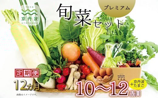 【12回定期便】 京丹波 旬菜セット プレミアム 10～12品目 卵付き 《12カ月定期便》 定期便 野菜 たまご 詰め合わせ 京都 丹波 京丹波町産 産地直送 京野菜 減塩 レシピ ※北海道・東北・沖縄・その他離島は配送不可 [180KK001R]