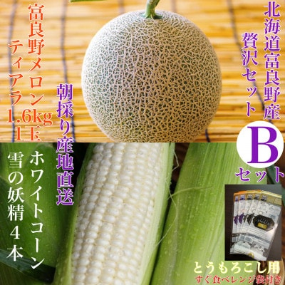 
            ＜2025年出荷＞「贅沢セットB」北海道富良野産赤肉メロン 1玉/白いとうもろこし4本 詰め合わせ【1405474】
          