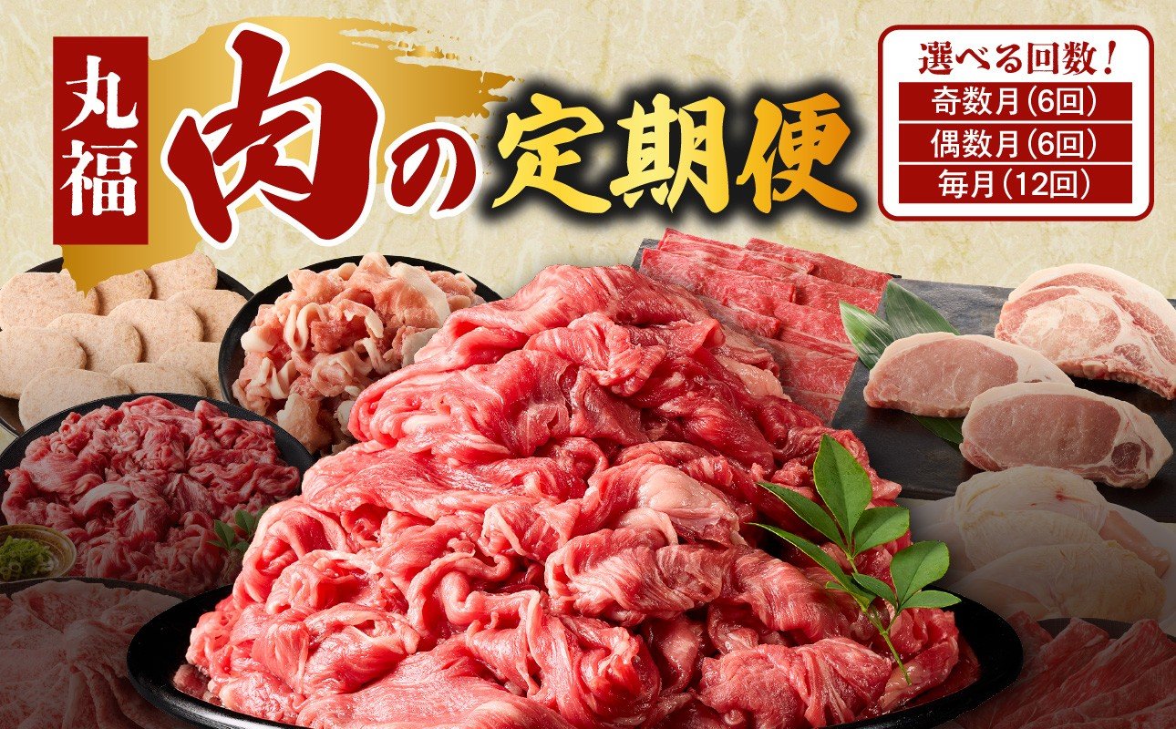 
            丸福 肉の定期便 ／ 定期便 6回 or 12回 佐賀牛 鶏肉 ありたどり 豚肉 肥前さくらポーク ハンバーグ ロース モモ スライス 切り落とし 焼肉 しゃぶしゃぶ すき焼き 国産 佐賀県 玄海町 冷凍
          