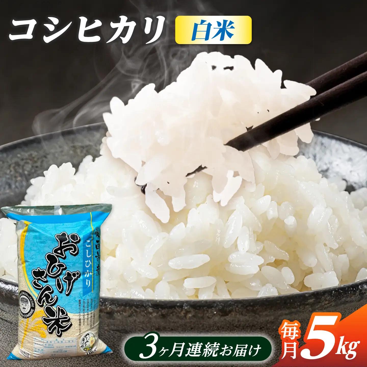 【3回定期便】コシヒカリ 白米 5kg×3か月 / 脇野コンバイン[AECP024]