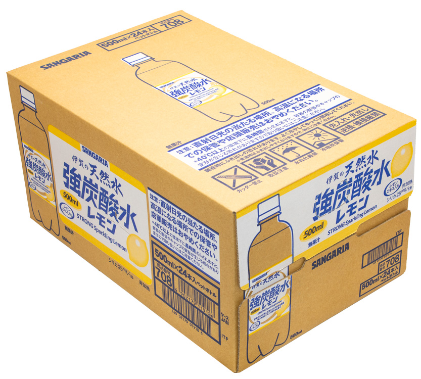 【3ヶ月定期便】サンガリア　伊賀の天然水　強炭酸水　レモン　1ケース（500mL×24本）【igge-tkb0006】