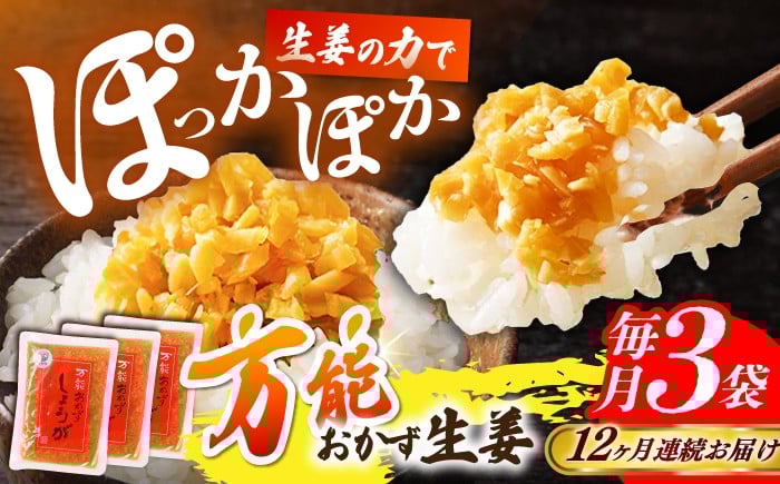 
            【12回定期便】高知県産生姜を使った、万能おかず生姜3袋セット 【株式会社 四国健商】 [ATAF145] 生姜 ショウガ 薬味 おかず 卵焼き チャーハン 高知
          