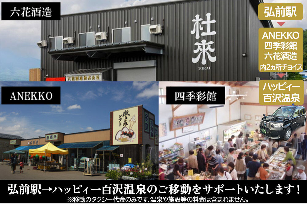 【寄附金額見直しました】北星交通 × ハッピィー百沢温泉 HAPPYタクシー ショッピング1時間コース 4人乗り1台 (1～4名様利用)