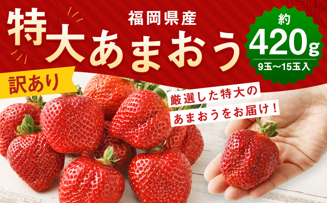 
【訳あり】特大 あまおう 9玉～15玉入 約420g【2025年1月上旬から3月下旬発送予定】 福岡県産 いちご 苺 果物 フルーツ お取り寄せ
