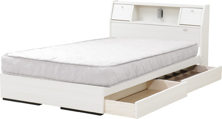 【組立サービス無(玄関渡し)】A333　セミダブルサイズベッド　国産ポケットコイルマットレス(108618)付(白・木目有り）　#86（1896）