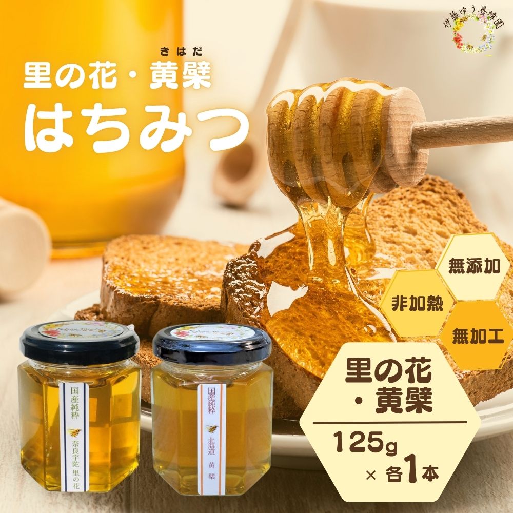 【ふるさと納税】国産 純粋 はちみつ 里の花 125g 黄檗 125g (各1本)／ 蜂蜜 ハチミツ 非加熱 無添加 無加工 百花蜜 単花蜜 キハダ お取り寄せ 伊藤ゆう養蜂園 奈良県 宇陀市