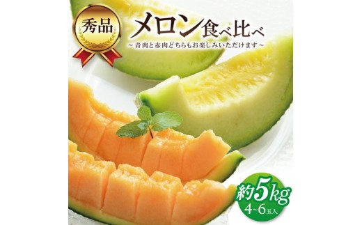 美味しいメロンの食べ比べ 「秀品 青肉メロン＆赤肉メロン」　約5kg(4～6玉入) SB0910