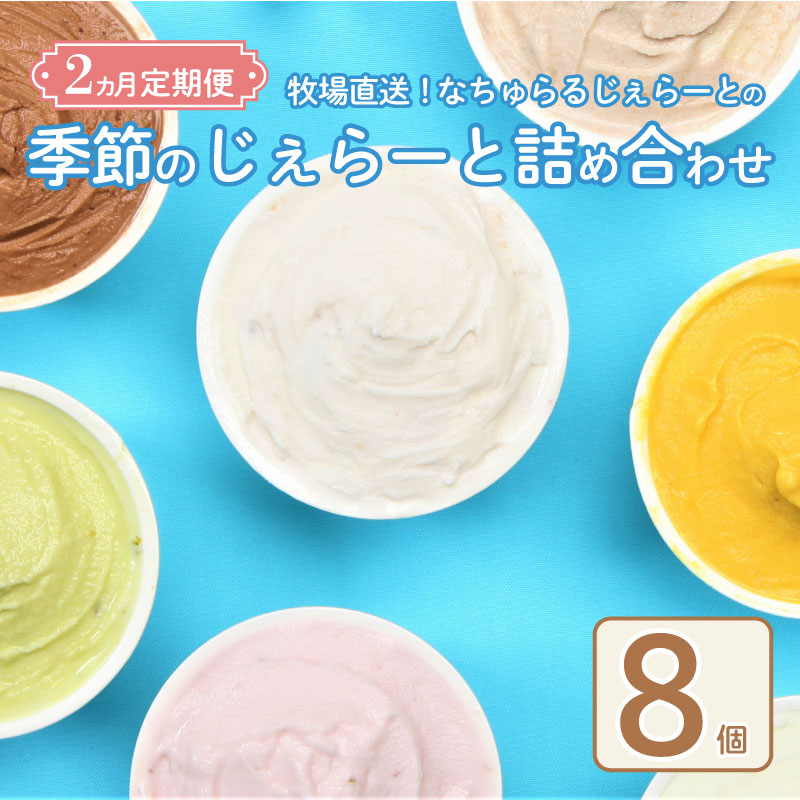 ジェラート  定期便 8個入 2回 ミルク チョコ ブルーベリー チーズ ピスタチオ 塩 キャラメル 塩キャラメル アイス ジェラート セット 季節 限定 季節限定 てづくり なちゅらるじぇらーと なかの牧場 8個 nakano007