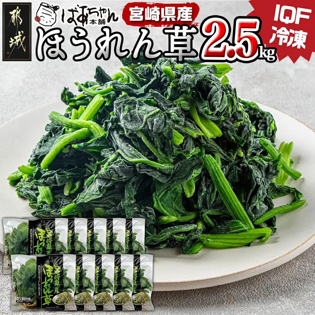 宮崎県産(IQF冷凍)ほうれん草2.5kg〔15-046〕_(都城市) カット済ほうれん草 おひたし 冷凍野菜 IQF冷凍 急速冷凍 必要な分だけ 250g×10P フードロス対策 常備野菜 炒め物