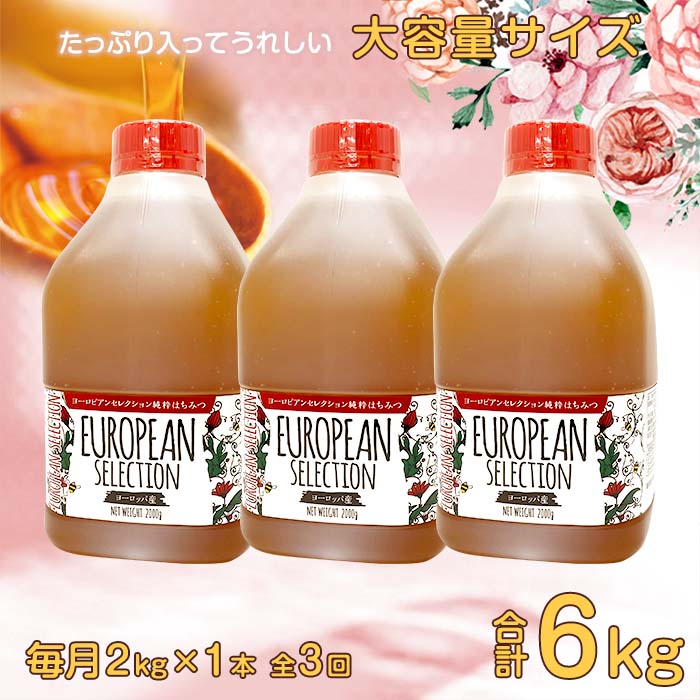 【全3回】 定期便（EU2kg） かの蜂 純粋蜂蜜 合計6kg（ヨーロピアンセレクション2kgを毎月1本お届け）