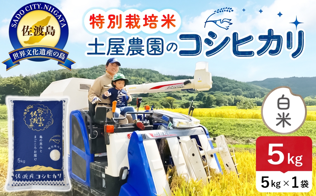 
                  佐渡島産コシヒカリ 白米 5kg 令和8年産 特別栽培米 土屋農園 | 新潟県産コシヒカリ 新潟産コシヒカリ 佐渡産コシヒカリ 新潟県産こしひかり 佐渡産こしひかり お米 米 こしひかり 白米 精米 おこめ コメ 5キロ にいがた さど 新潟県 佐渡市
                