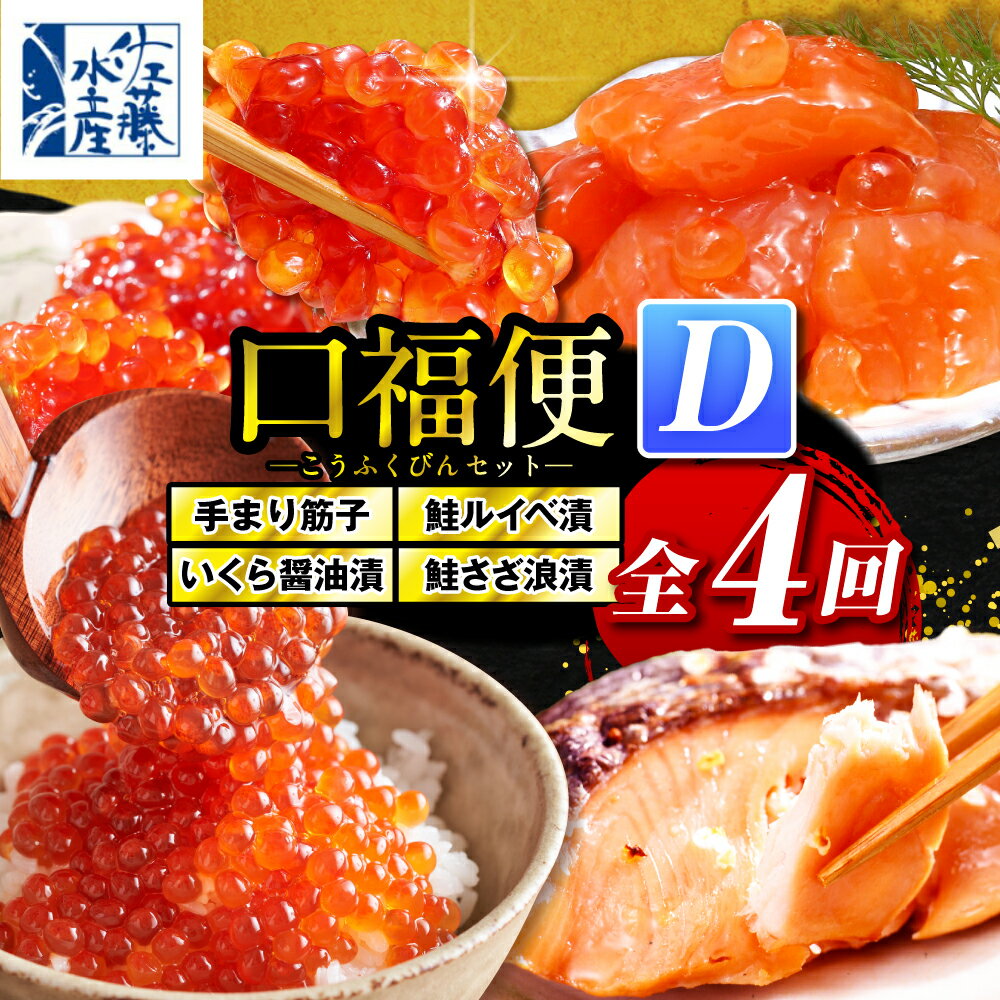 【ふるさと納税】【 定期便 全4回 】手まり筋子 鮭ルイベ漬 いくら醤油漬 鮭さざ浪漬 口福便セットD 全4回 | 化粧箱入 筋子 すじこ イクラ 魚卵 鮭 塩麹 鮭 サケ ルイベ 海鮮 魚介 惣菜 おかず 冷凍 贈答 ギフト 定期 国産 北海道産 豊富産 とよとみ 北海道 豊富町