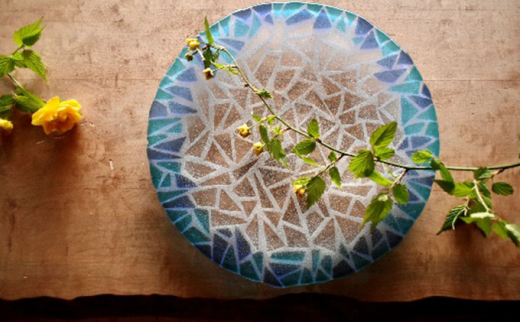 ガラスのお皿「MOZAIC PLATE」　ブルー [№5694-7352]0624