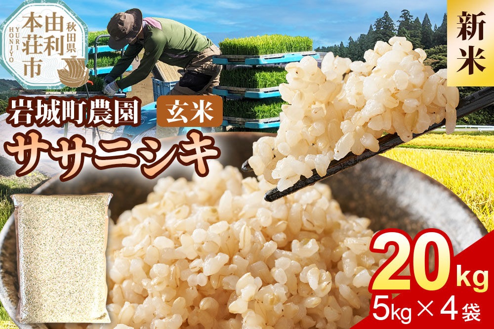 《令和8年産 新米》【玄米】ササニシキ 20kg(5kg×4袋) 秋田県 由利本荘市産 真空パック 岩城町農園 [新米 米 お米 玄米 秋田県産 ササニシキ ブランド米 食卓 おにぎり 秋田県産 秋田