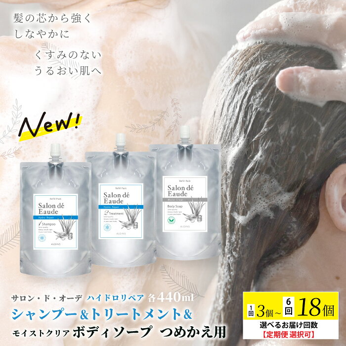 【ふるさと納税】【選べるお届け回数】 サロン・ド・オーデ ハイドロリペア シャンプー ＆ トリートメント ＆ モイストクリア ボディソープ つめかえ用 各 440ml 3個 1回 3回 6回 詰め替え パウチ 液体 アロインス製薬 高知 高知県 四万十 四万十市 しまんと 送料無料