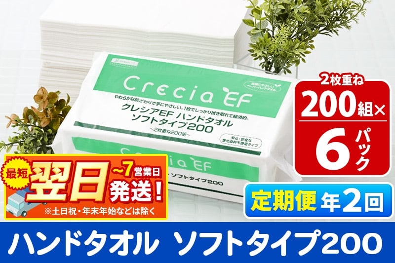 
            最短翌日発送《6ヶ月ごとに2回お届け》定期便 ハンドタオル クレシアEF  ソフトタイプ200 2枚重ね 200組(400枚)×6パック 秋田市オリジナル
          