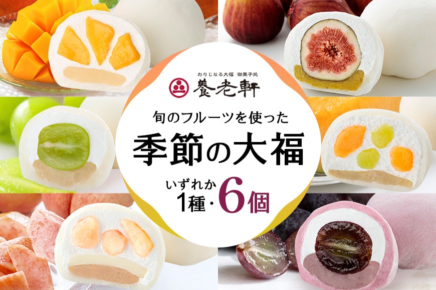 
                  【期間限定】養老軒 フルーツ大福 大福 1種 6個入 │ マンゴー メロン 桃 ピーチ いちじく 無花果 栗 きんとん 栗きんとん ミルク シャインマスカット 和スイーツ おやつ おかし お菓子 和菓子 日時指定可 誕生日 手土産 プレゼント お祝い 贈り物 女性 お中元 内祝い 入学祝い 引っ越し 出産 母の日 父の日 岐阜県 川辺町
                