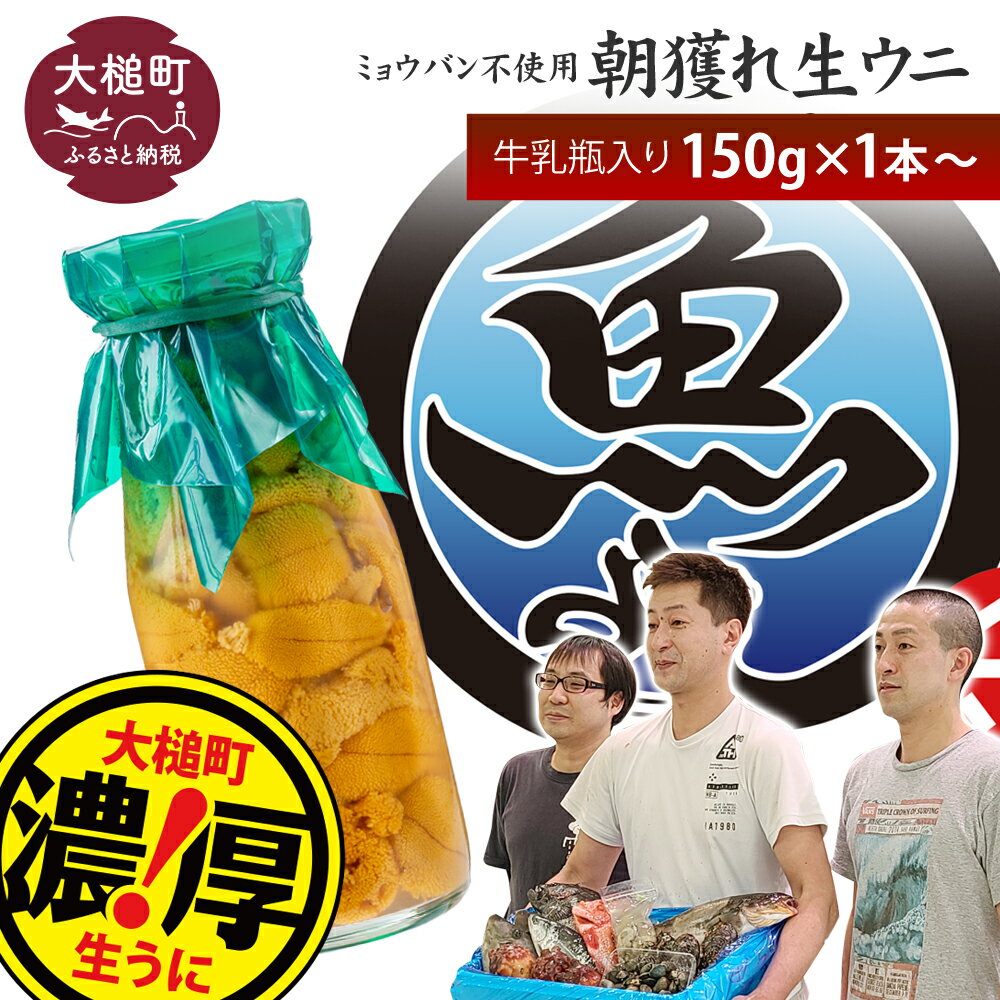 うに 瓶 150g 生うに 塩水うに 1本 ～ 10本【令和6年発送】うに ウニ 牛乳瓶 uni うに丼 雲丹 朝獲れ 無添加 三陸産 キタムラサキウニ ムラサキウニ 塩水 牛乳 魚介類 岩手県 大槌町 10月1日 値上げ 【配送日指定不可】｜