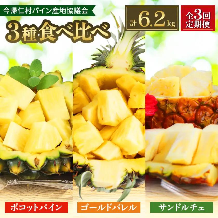 【発送月固定定期便】今帰仁村パイン産地協議会 3種のパイナップルの食べ比べ全3回【配送不可地域：離島】【4086626】