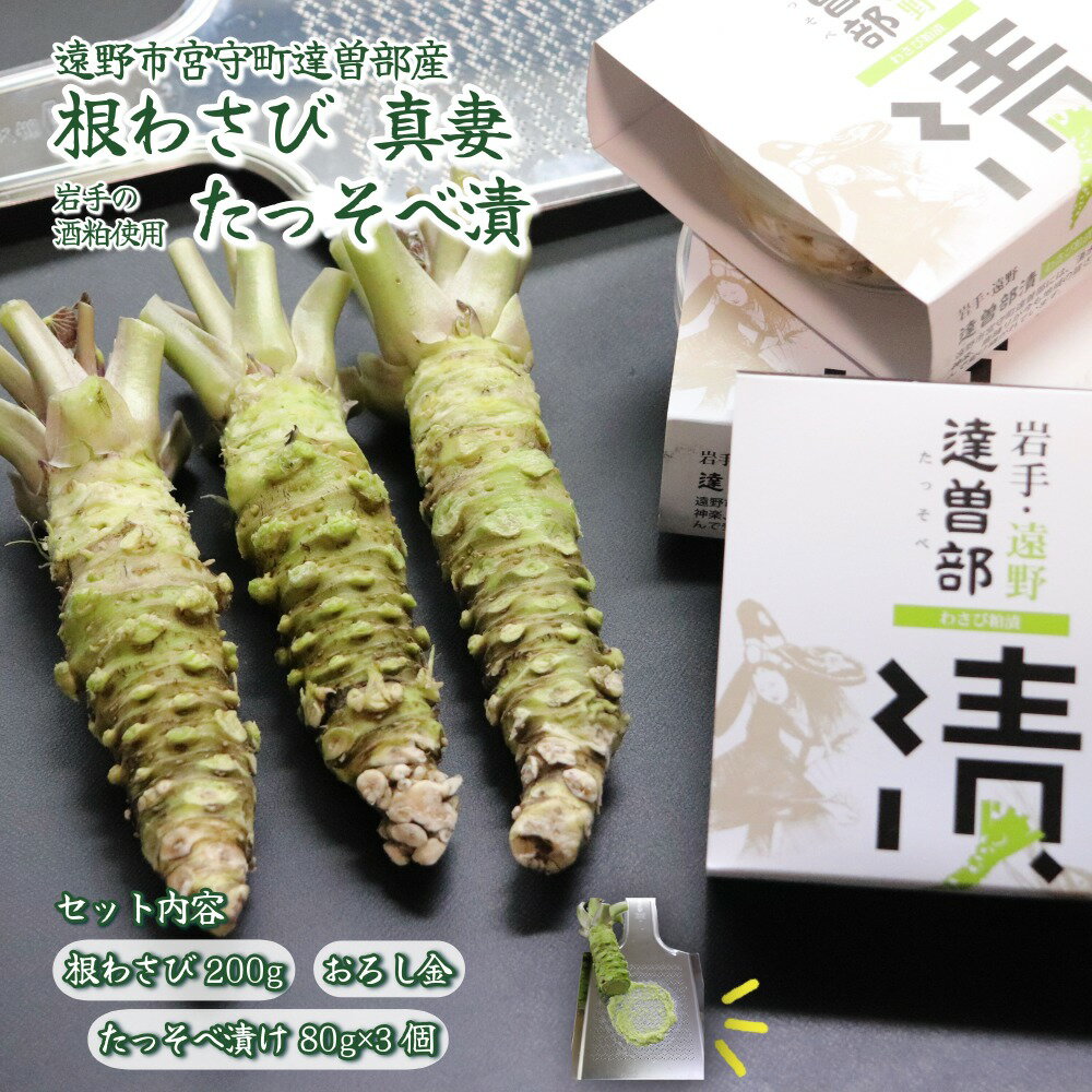 【ふるさと納税】根 わさび 真妻 200g （3〜4 本） たっそべ漬け（ 粕漬 ）の セット 山葵 用 おろし金 付 【葵食品】 わさび漬 高級 生産者直送 生 新鮮 東北 岩手県 遠野市 達曽部 産 刺身 お肉 ステーキ 薬味 わさび丼 おつまみ 年末 贅沢 ごちそう 正月 ギフト お歳暮