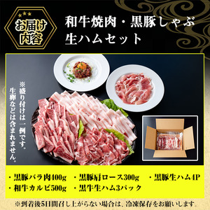 No.453 和牛焼肉と黒豚しゃぶしゃぶと生ハムの贅沢セット(5種・合計1.2kg以上) 国産 九州産 鹿児島県産 和牛 牛肉 カルビ 黒豚 豚肉 ぶた肉 バラ肉 肩ロース ロース お肉 生ハム しゃ