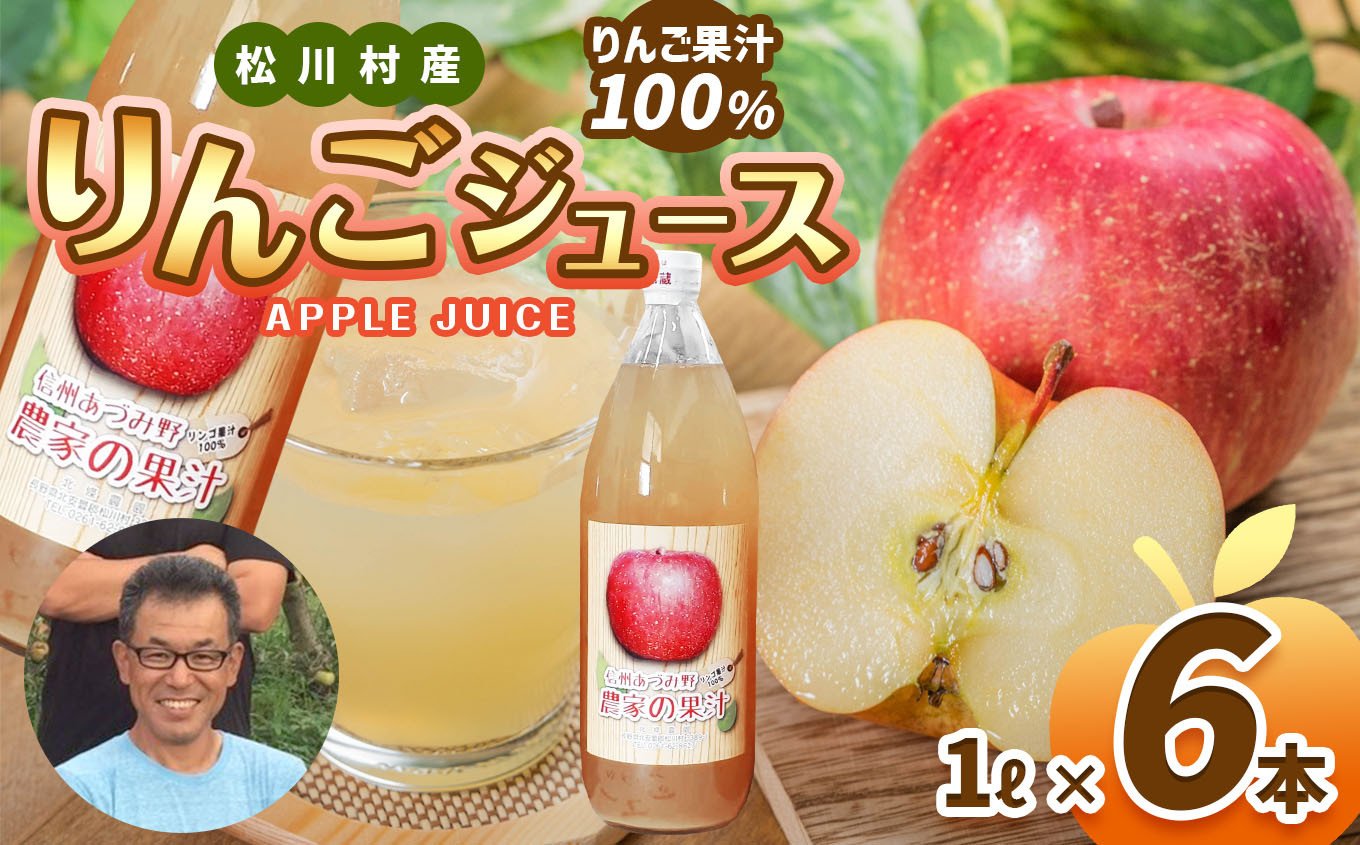 
            りんごジュース（ ふじ ） 1Ｌ × 6本 セット｜ 北條農園 リンゴ りんご 林檎 りんごじゅーす リンゴジュース 100％りんごジュース 100％ジュース 果汁 1L セット 飲料 飲み物 ジュース 長野県 松川村 信州
          