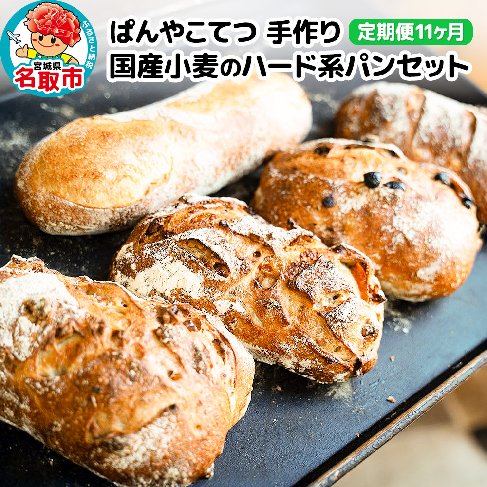 【定期便11ヶ月】名取 閖上のぱんやこてつ 手作り 国産小麦のハード系パンセット