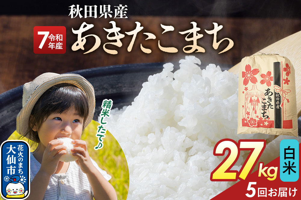 《定期便5ヶ月》【白米】あきたこまち 27kg 秋田県産 令和7年産  こまちライン 秋田県 大仙市産 [秋田 お米 米どころ あきたこまち こまちライン]