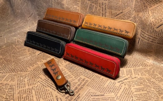 馬九いくキーリング(ブラウン)＆馬九いくラウンドファスナーペンケース(グリーン)