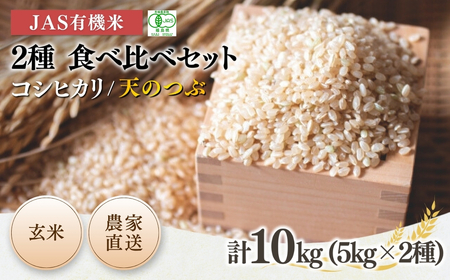 【先行予約】JAS有機米 コシヒカリ 天のつぶ 食べ比べセット 玄米 10kg (5kg×2種) 令和7年産 有機米有機米有機米有機米【53870-003-07】