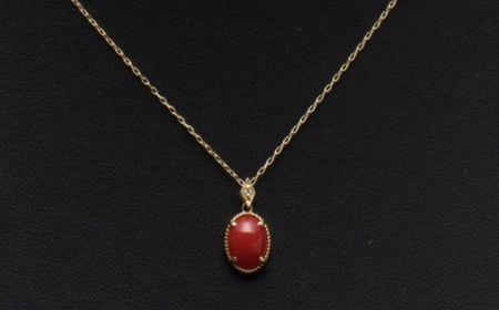 【最高級】赤サンゴのオーバルペンダント K18_kn074