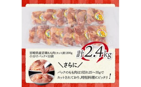 【6ヶ月定期便】宮崎県若鶏もも肉2.4kg（200g×12袋） 【 定期便 6回 肉 鶏 鶏肉 若鶏 もも 小分け 】