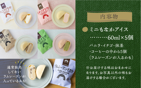 【訳あり】＜牧成舎＞飛騨の手焼き最中アイス ミニサイズ 60ml×5個 妹最中 モナカ 味おまかせセット[Q291_u]