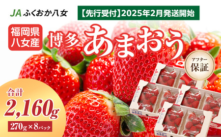 【先行受付：2026年2月発送開始】博多あまおうＧ270g×8パック｜ＪＡふくおか八女 あまおう いちご 苺 イチゴ フルーツ 果物 くだもの 人気  旬 福岡県産 大粒 アフター補償 数量限定 期間限定 産地直送 グランデ 福岡県 八女市 002-023