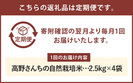 【真空パック】【定期便3ヶ月】令和7年産 七城物語 高野さんちの 自然栽培米 （玄米） 10kg （2.5kg×4パック） 合計30kg お米 米 玄米 ヒノヒカリ