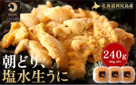 【2026年発送受付】利尻島産「朝どり」塩水生うに240g (80g×3) 天然キタムラサキウニ【6~8月発送分】｜北海道 朝獲れ 塩水 ウニ 無添加 ミョウバン不使用 生 うに 雲丹 国産 天然 利尻 キタムラサキ ムラサキ [1090019]