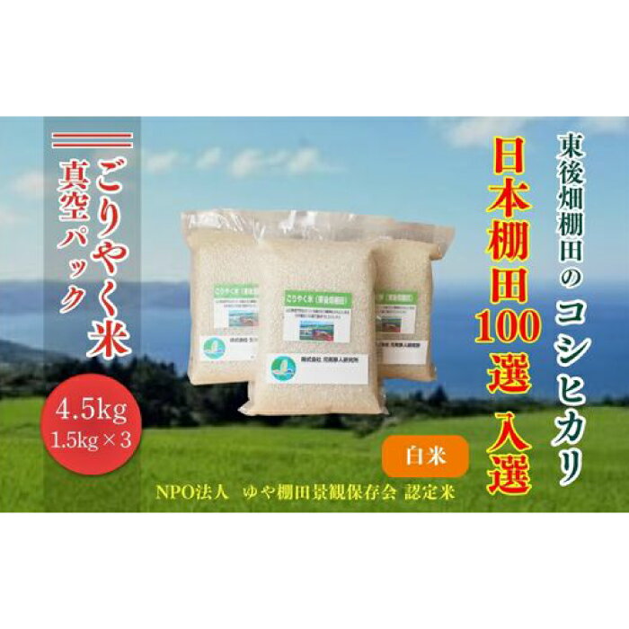 【ふるさと納税】 米 こめ コメ お米 真空パック 白米 精米 こしひかり コシヒカリ 真空 真空パック 小分け ごりやく米 「東後畑棚田こしひかり」 白米4.5kg(白米真空パック1.5kg×3個) 棚田米 棚田 長門市 (1081)